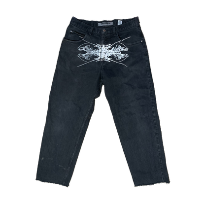 Black Denim Veins Print