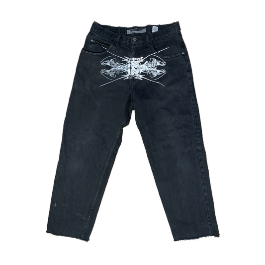 Black Denim Veins Print