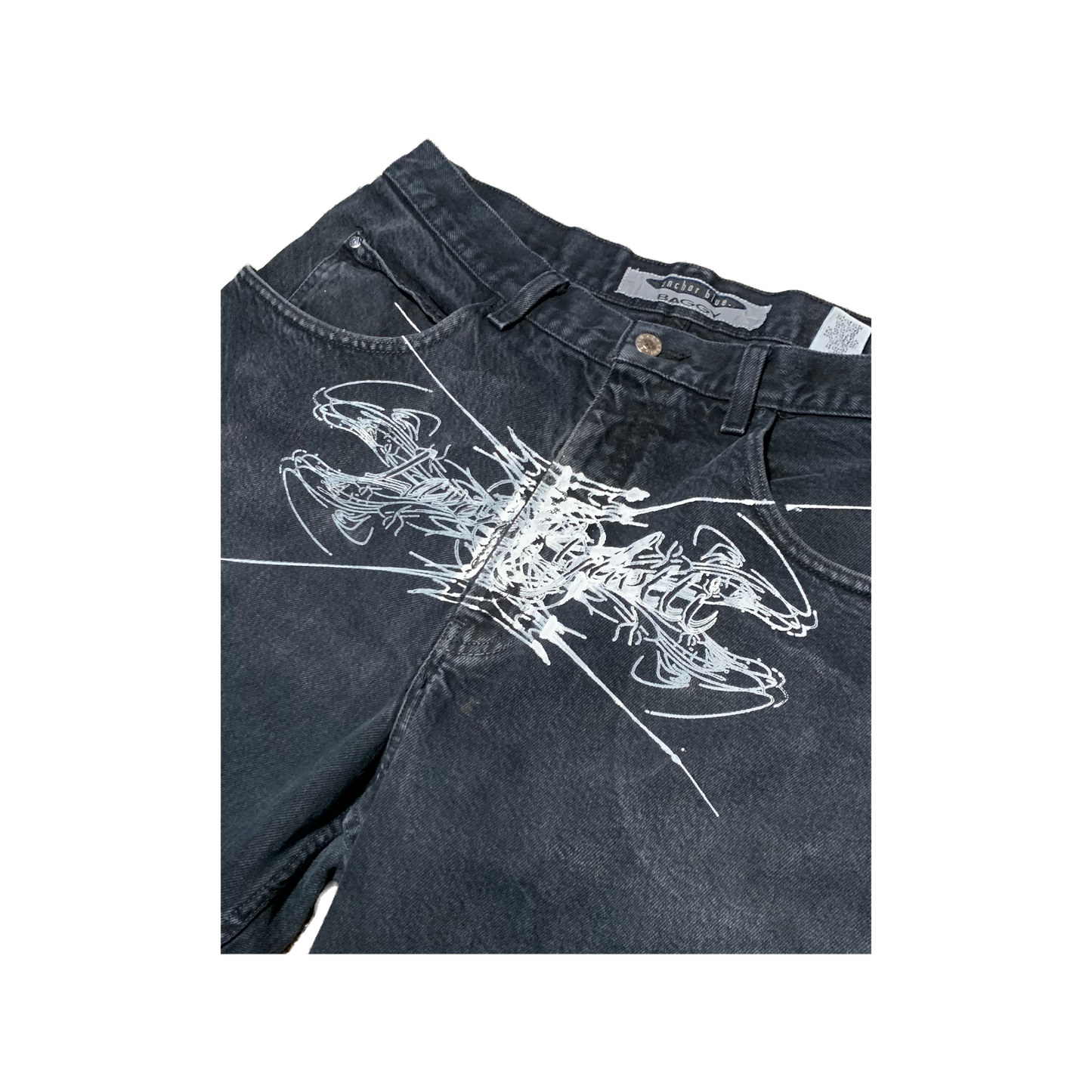 Black Denim Veins Print